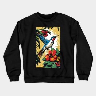 Hummingbird Vibrant Tropical Flower Tall Retro Vintage Digital Pop Art Portrait Crewneck Sweatshirt